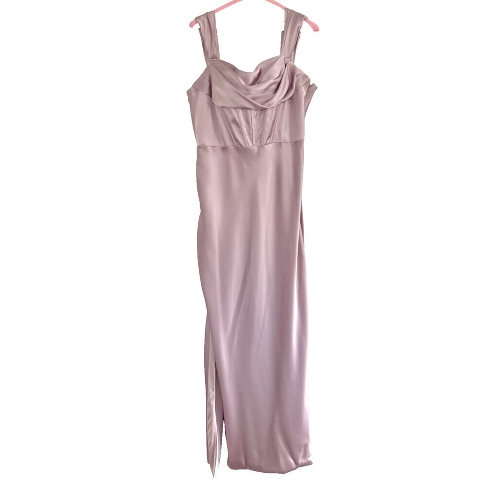 Revelry London Convertible Satin Dress 14 Maxi Lilac Bridesmaid Off Shoulder